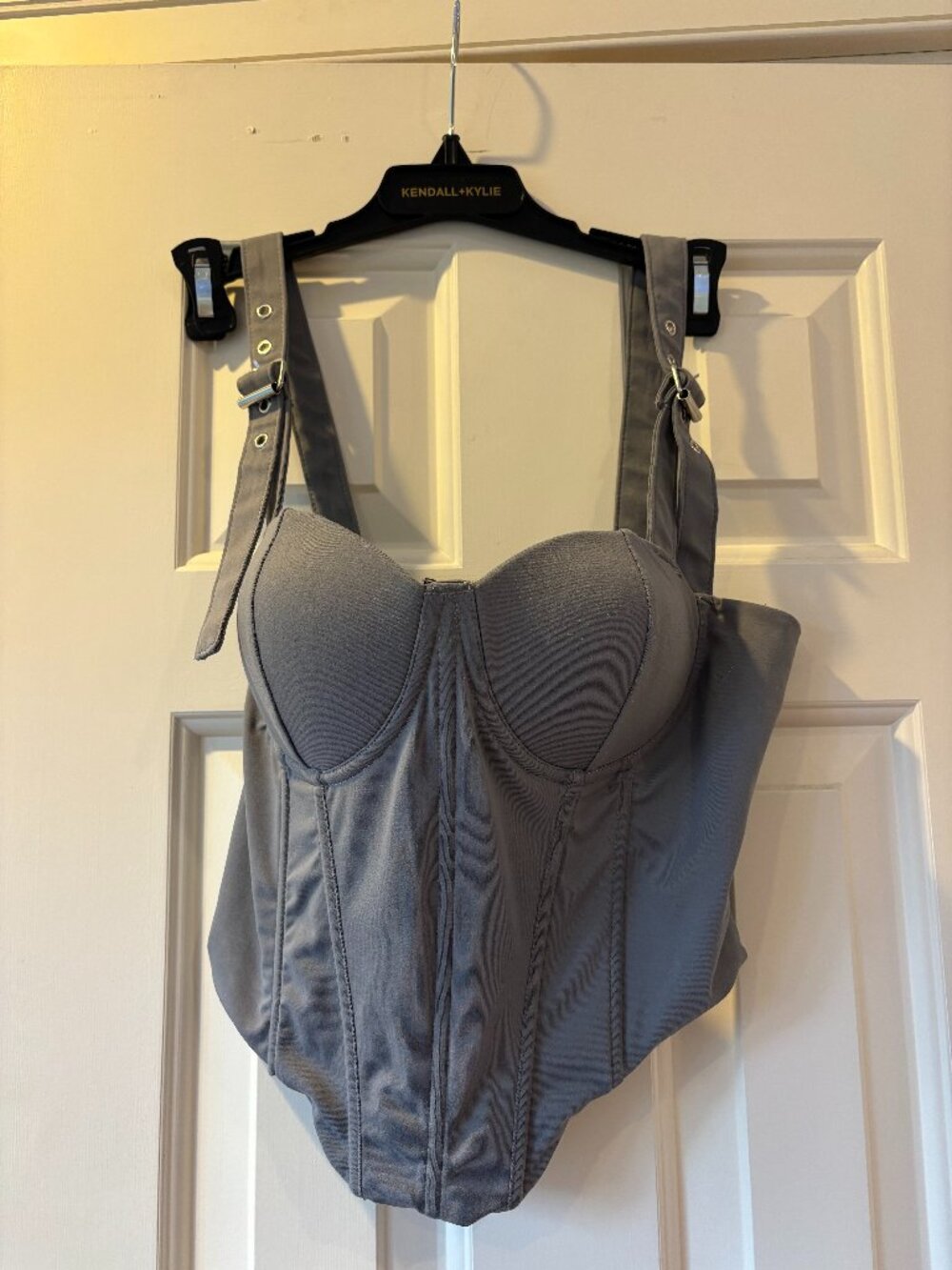 Grey Corset Crop Top with Pads and Belted Straps